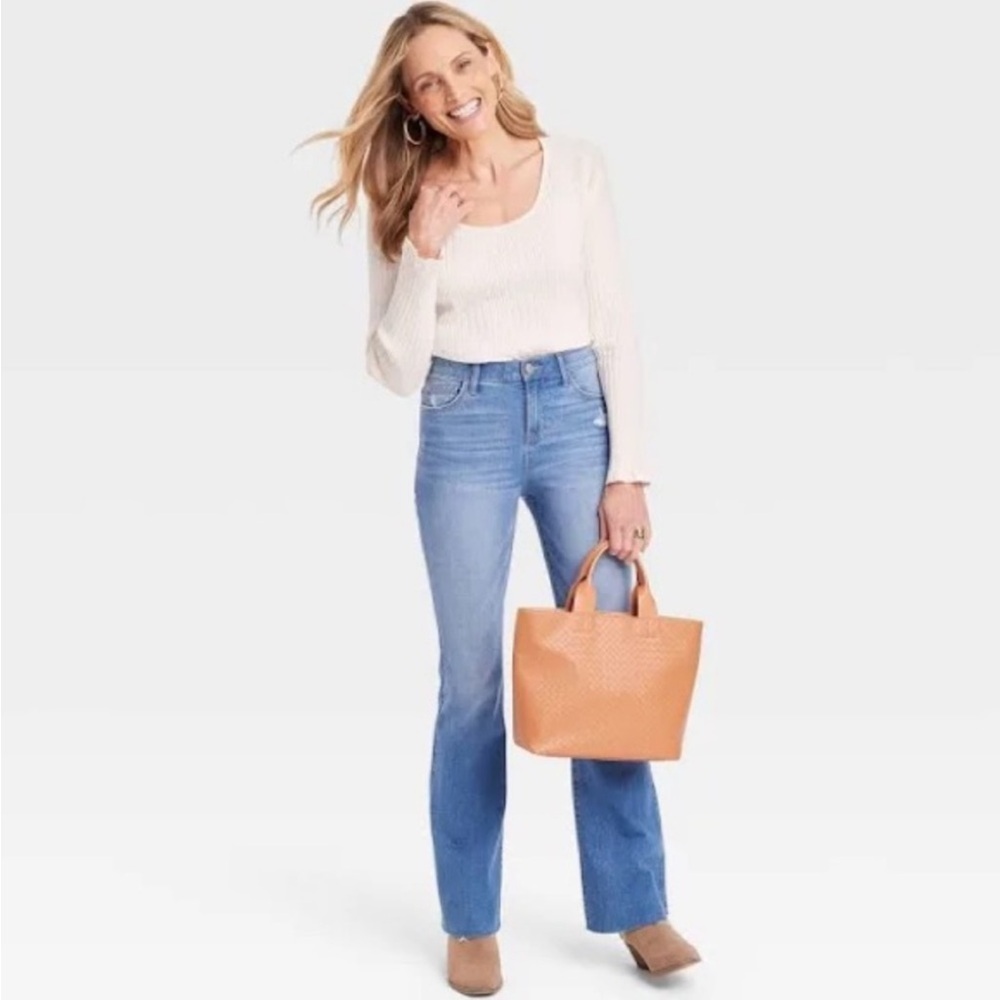 KNOX ROSE Cream Ribbed Long Sleeved Top Large